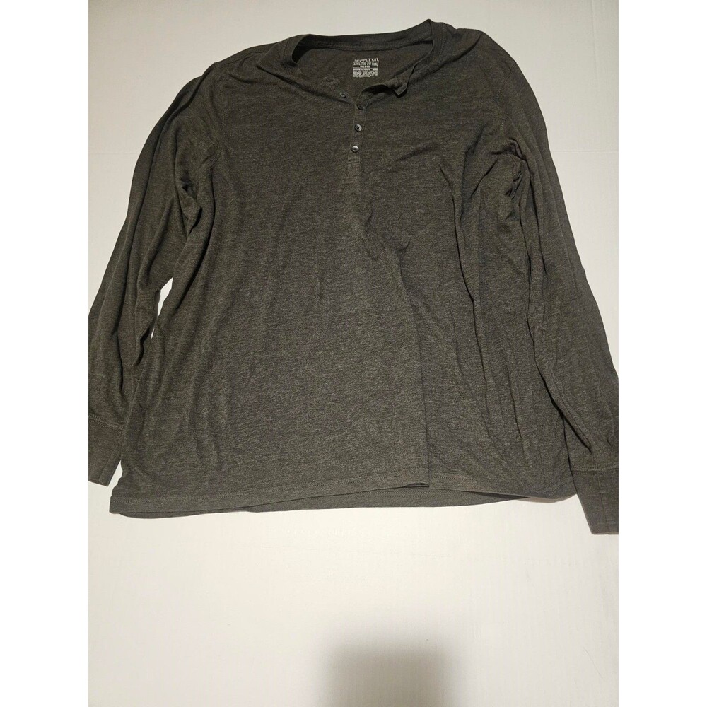 Mossimo Supply Co Mens XXL Henley Shirt Charcoal Gray Long Sleeve Athletic Fit